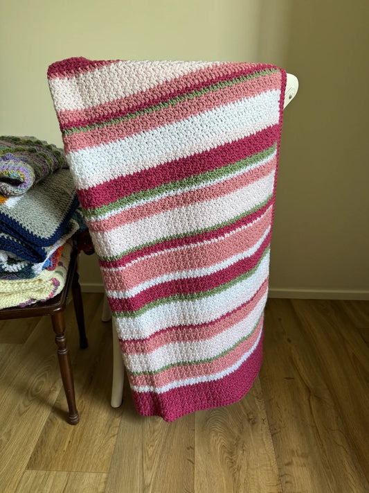 Crochet Blanket - Pink & White Stripe