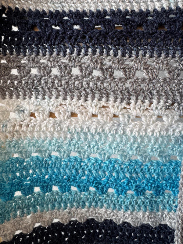 Crochet Blanket- Blues & Greys stripe