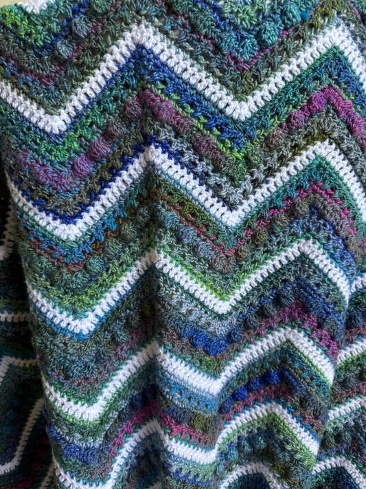 Crochet Blanket - Blues, Greens, Purples Chevron Stripes