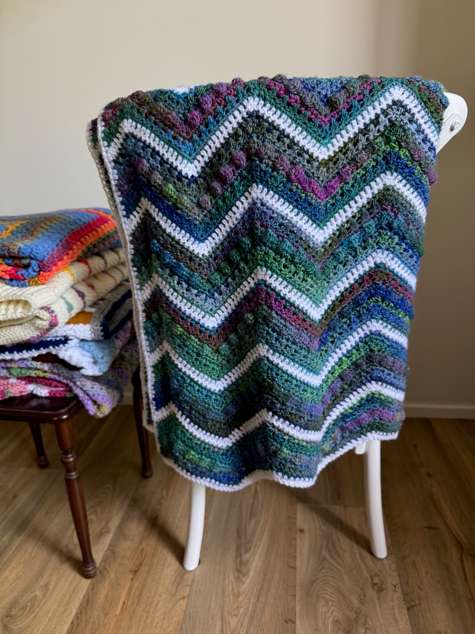 Crochet Blanket - Blues, Greens, Purples Chevron Stripes