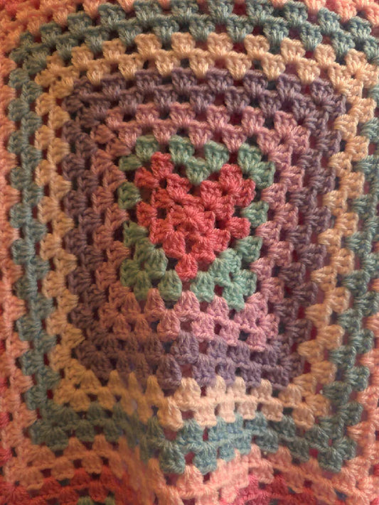 Crochet Blanket - Granny Square with love heart centre