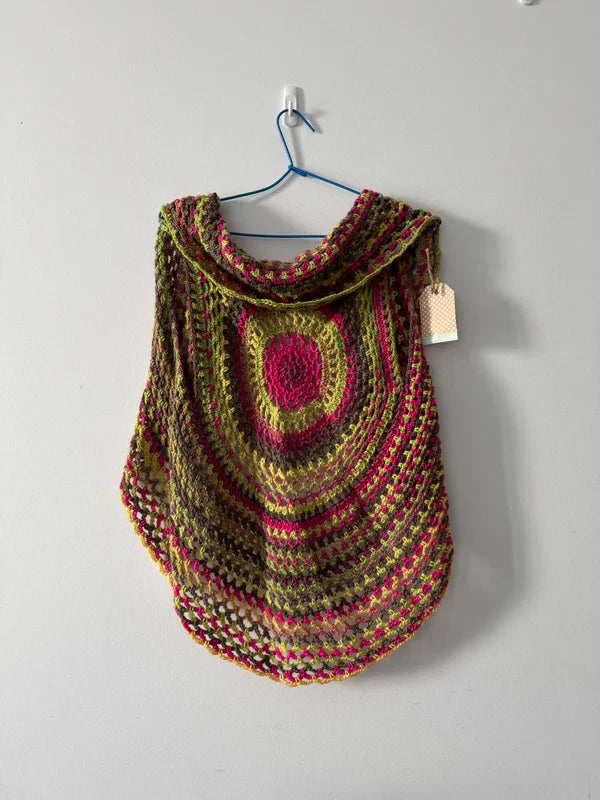 Crochet Ladies Circle Vest - Greens & Pinks
