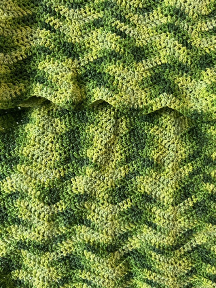 Crochet Blanket - Bright Green, Camo Variegated - Ripple