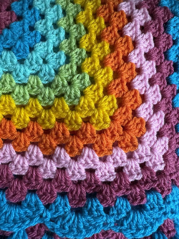 Crochet Blanket - Bright Soft Rainbow Variegated
