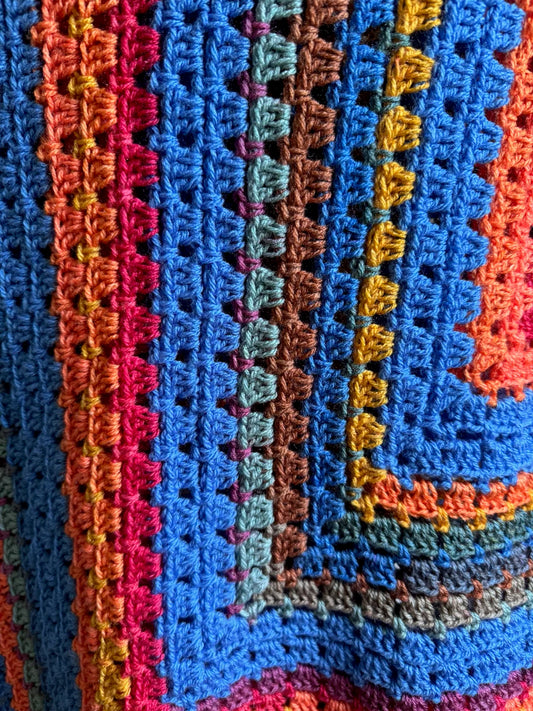 Crochet Blanket - Blue, Red & Orange