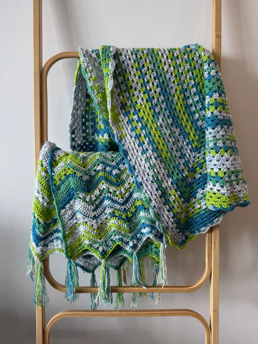 Crochet Blanket - Blues & Greens - Ripple or Granny Square