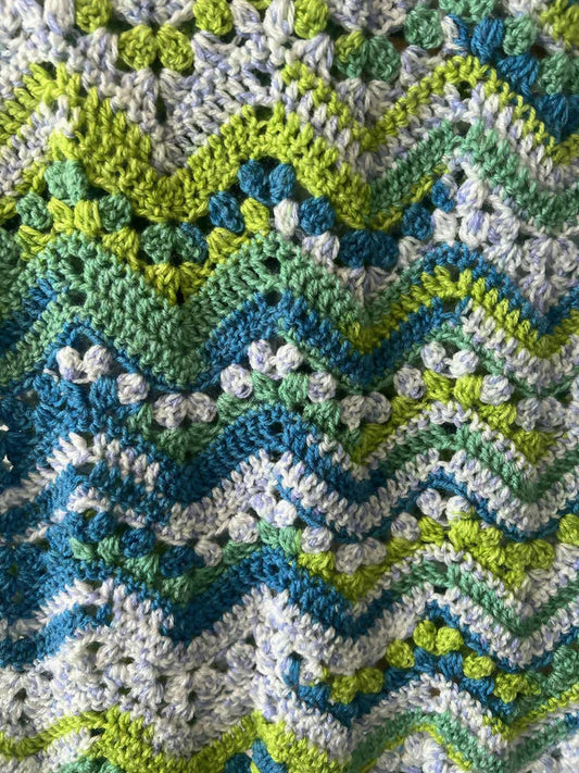 Crochet Blanket - Blues & Greens - Ripple or Granny Square