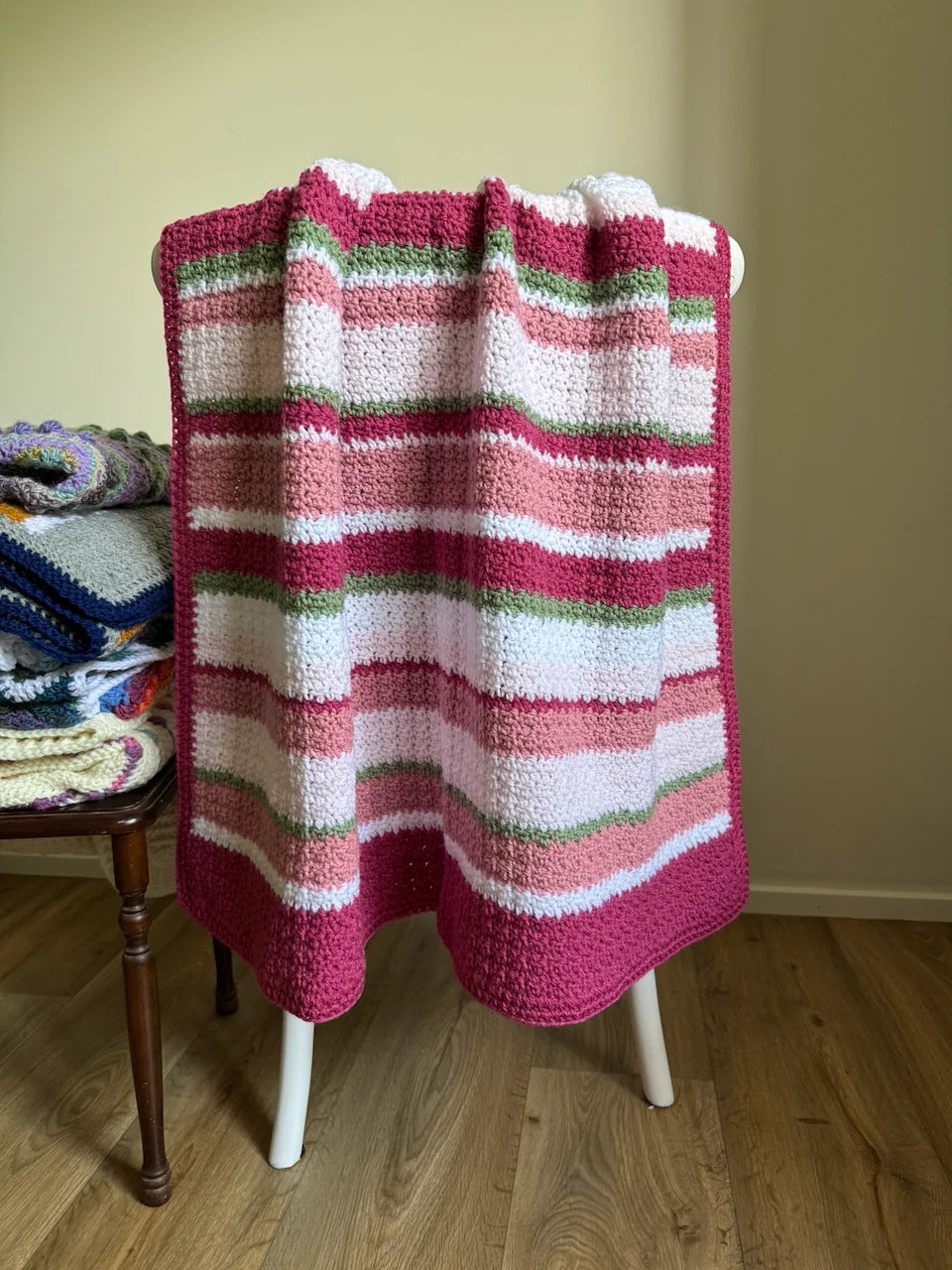 Crochet Blanket - Pink & White Stripe