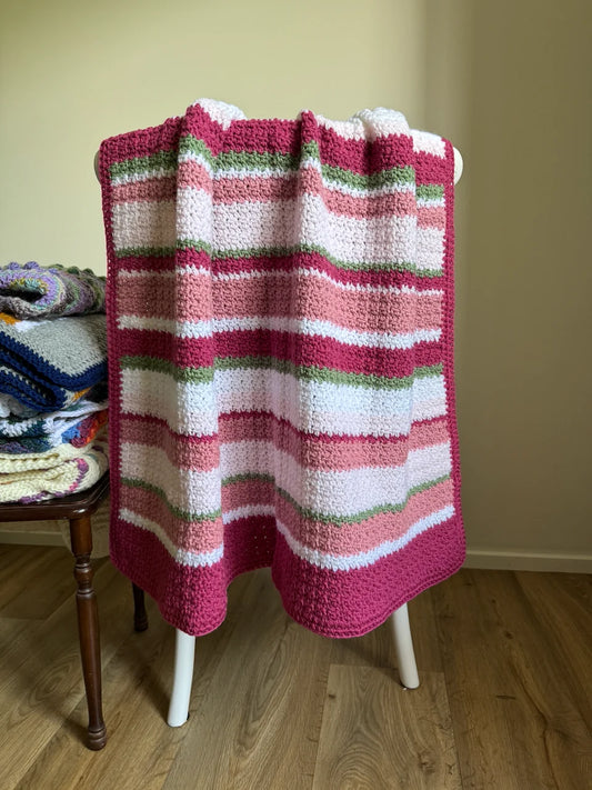 Crochet Blanket - Pink & White Stripe