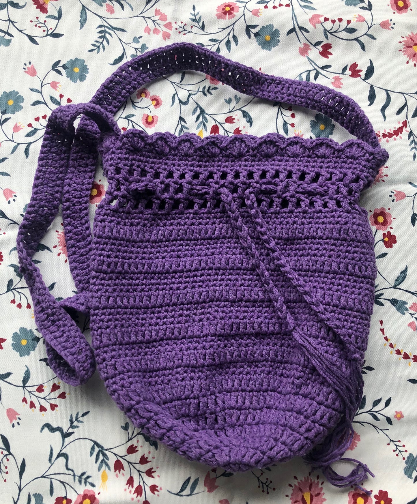 Cotton Crochet Scallop Handbag - Blue or Purple