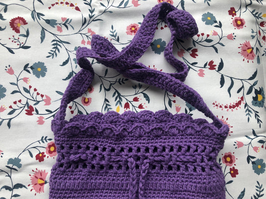 Cotton Crochet Scallop Handbag - Blue or Purple