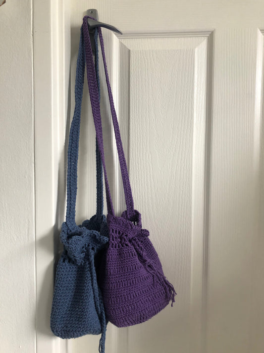 Cotton Crochet Scallop Handbag - Blue or Purple