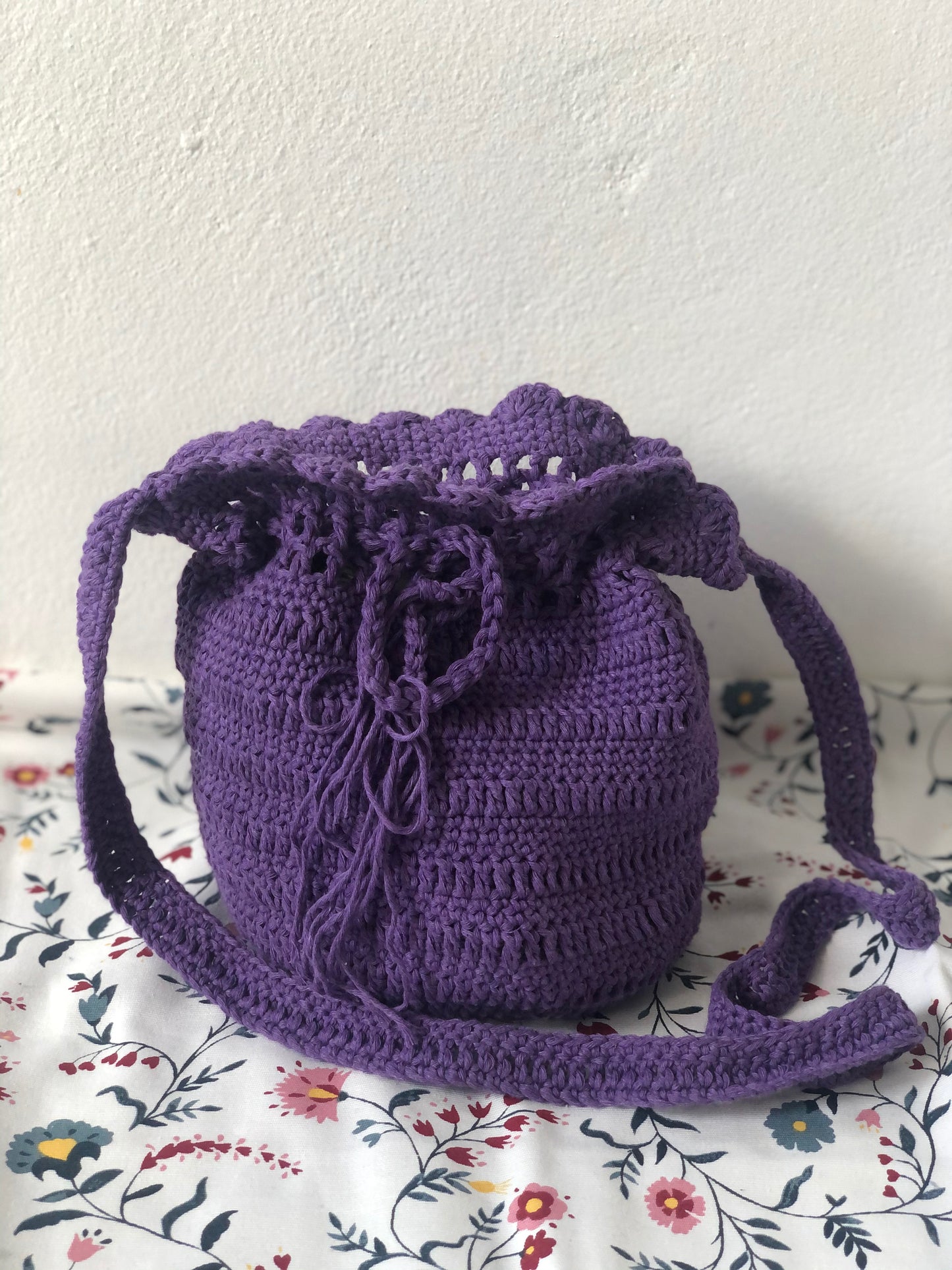Cotton Crochet Scallop Handbag - Blue or Purple