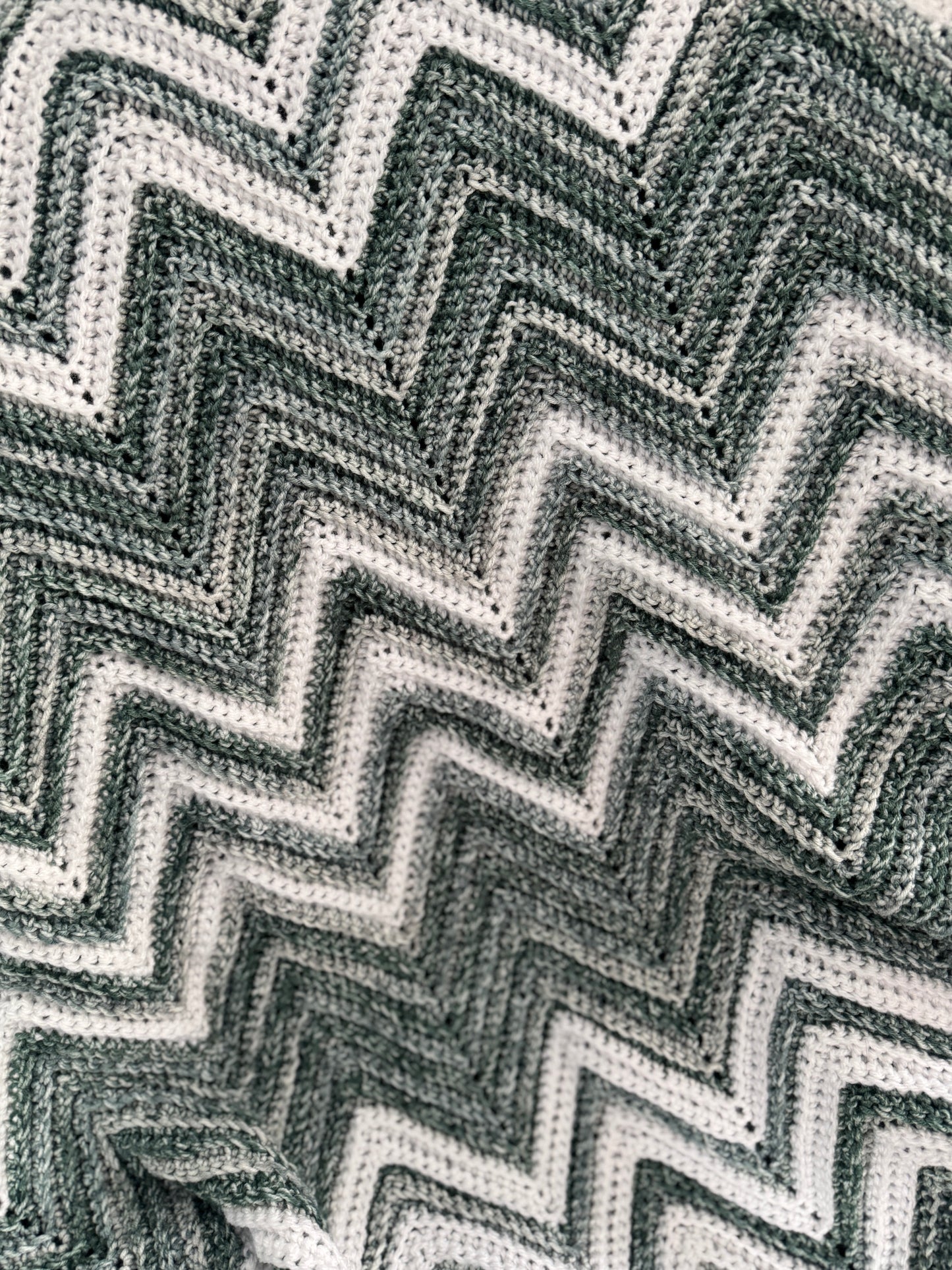Crochet Blanket-  Greens & White Chevron