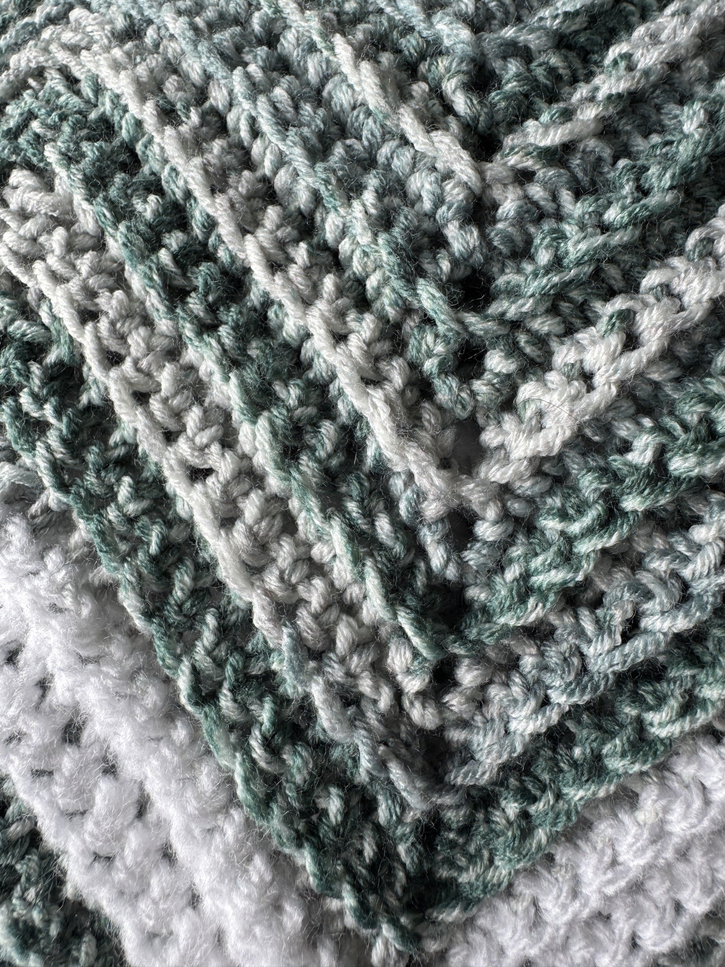 Crochet Blanket-  Greens & White Chevron