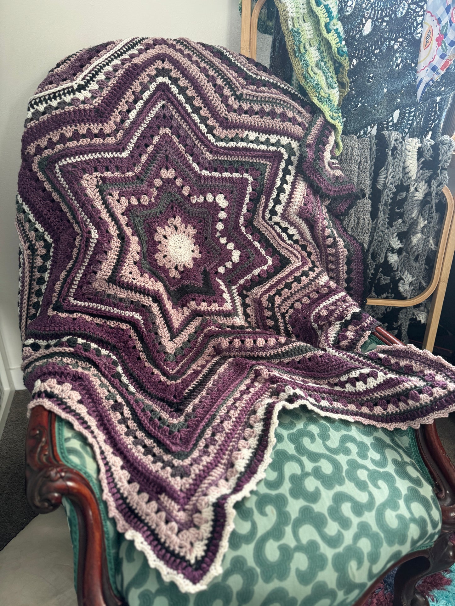 Crochet Blanket  - Purple & Grey Star (Two Options)