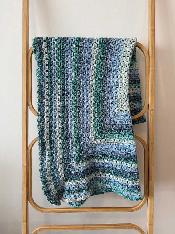 Crochet Blanket- Light Blue, Greys, White and Greens Rectangle