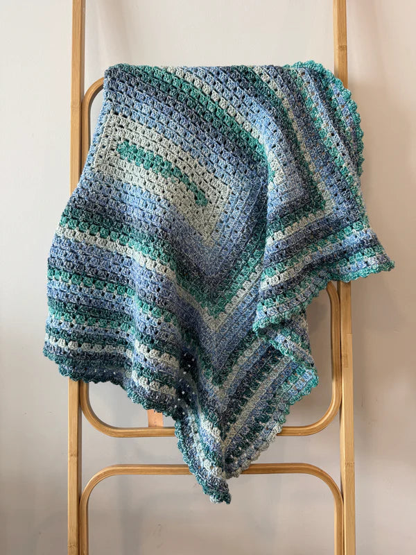 Crochet Blanket- Light Blue, Greys, White and Greens Rectangle