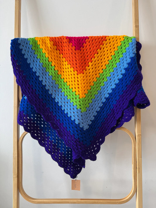 Crochet Blanket - Bright Rainbow Variegated