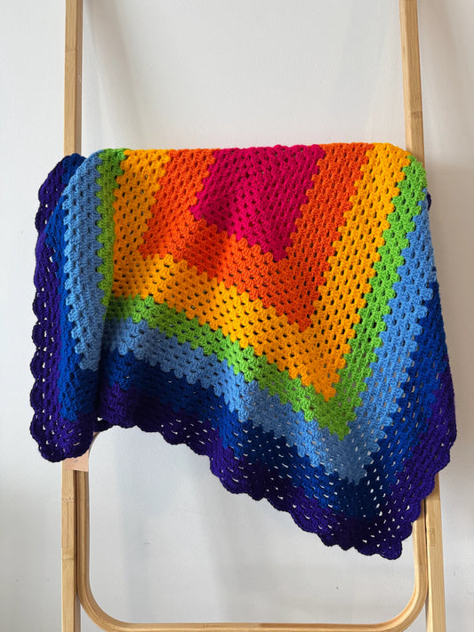 Crochet Blanket - Bright Rainbow Variegated
