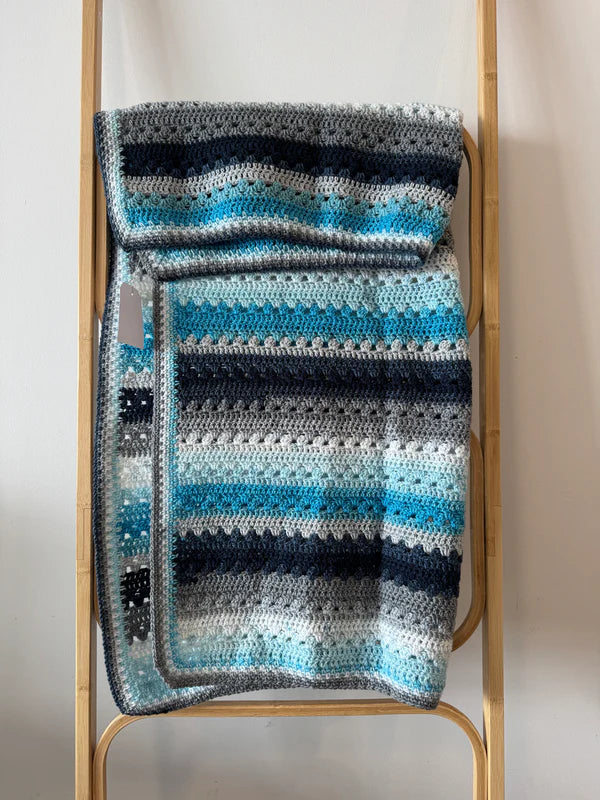 Crochet Blanket- Blues & Greys stripe