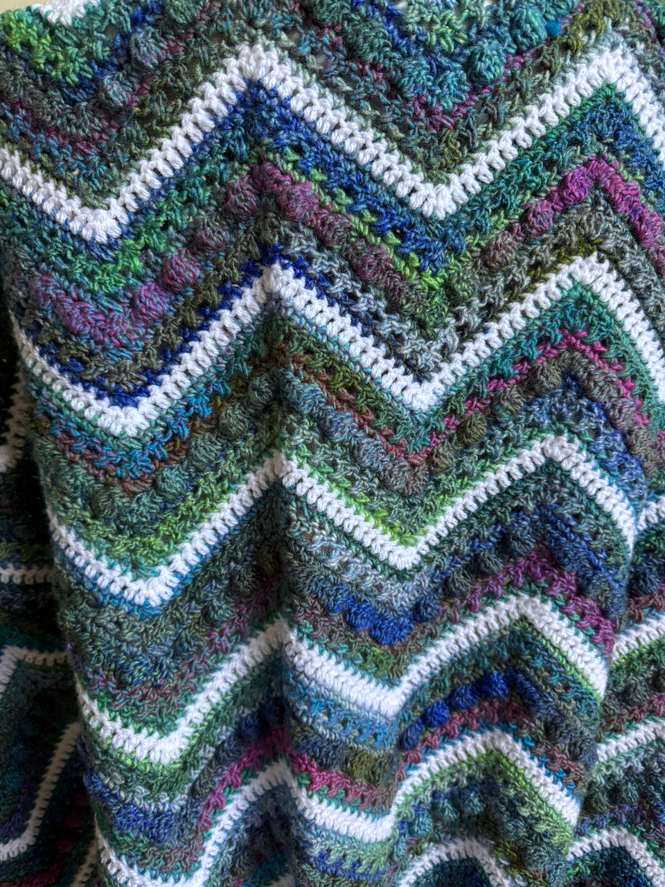 Crochet Blanket - Blues, Greens, Purples Chevron Stripes