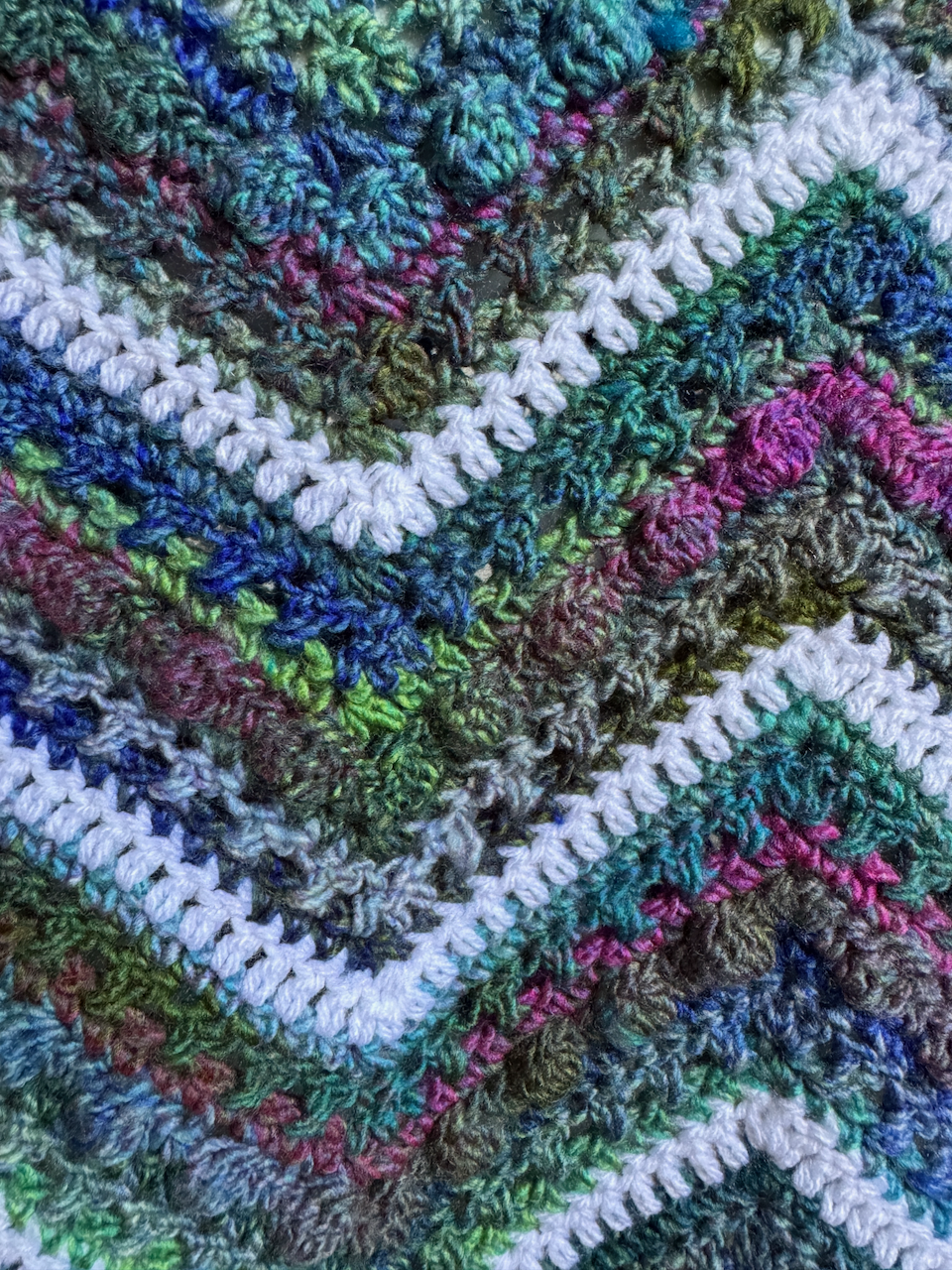 Crochet Blanket - Blues, Greens, Purples Chevron Stripes