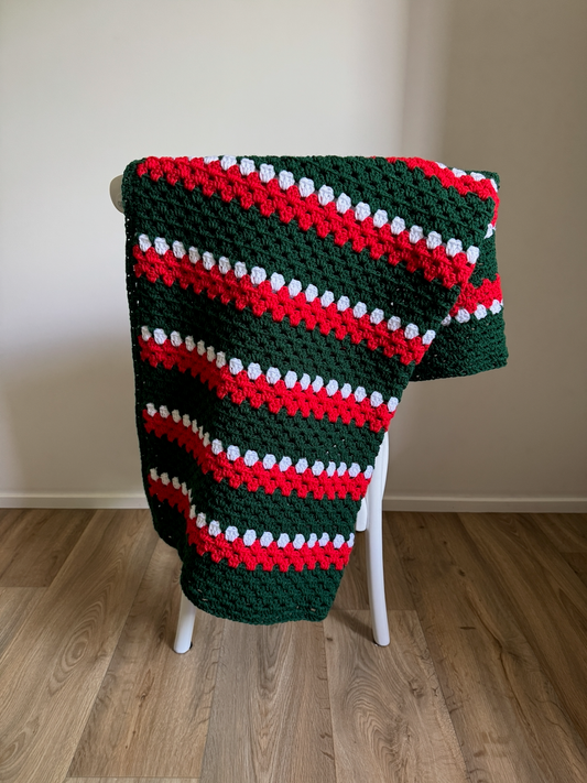 Crochet Blanket - South Sydney NRL Style (red, green, white)