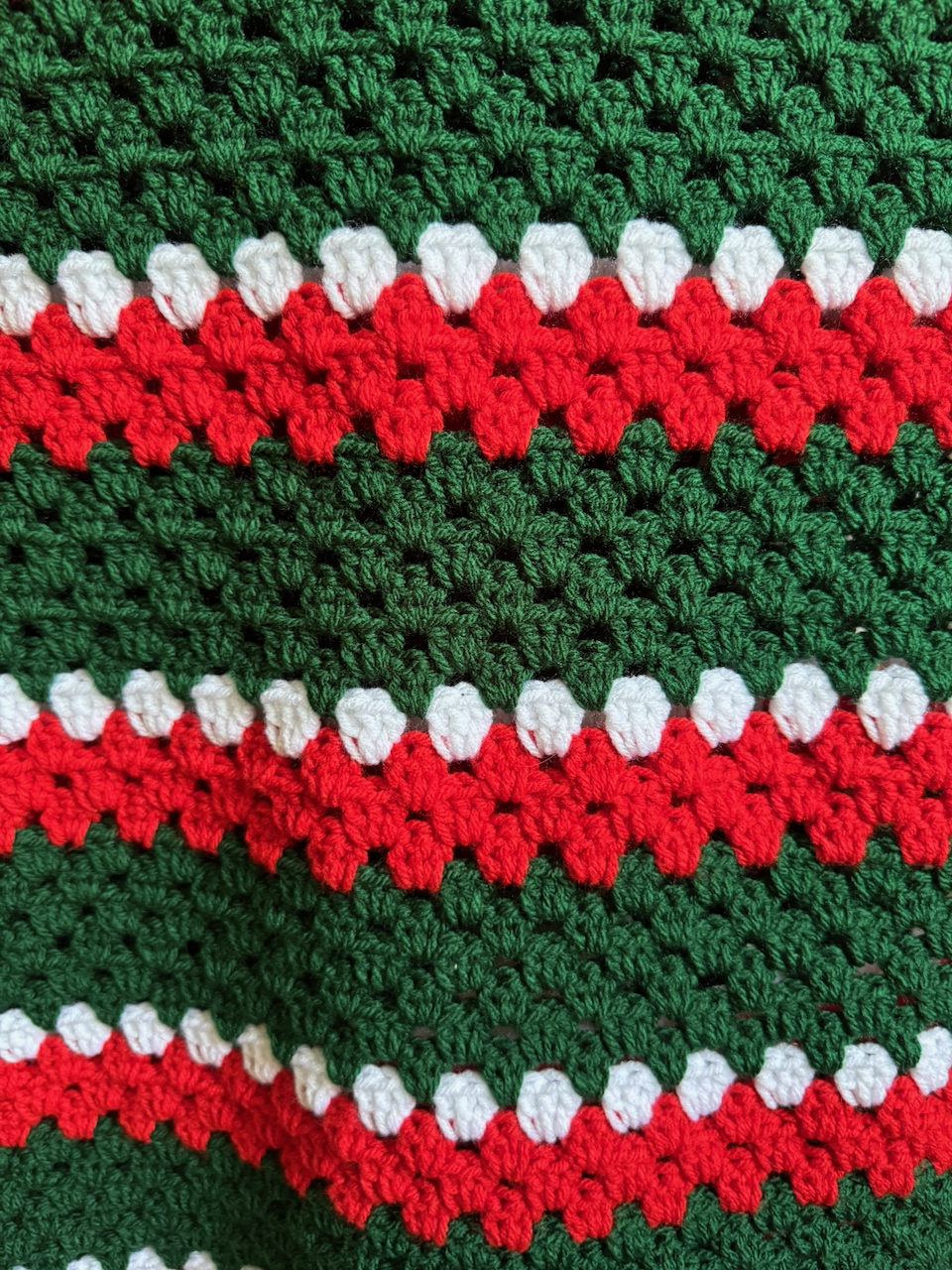 Crochet Blanket - South Sydney NRL Style (red, green, white)