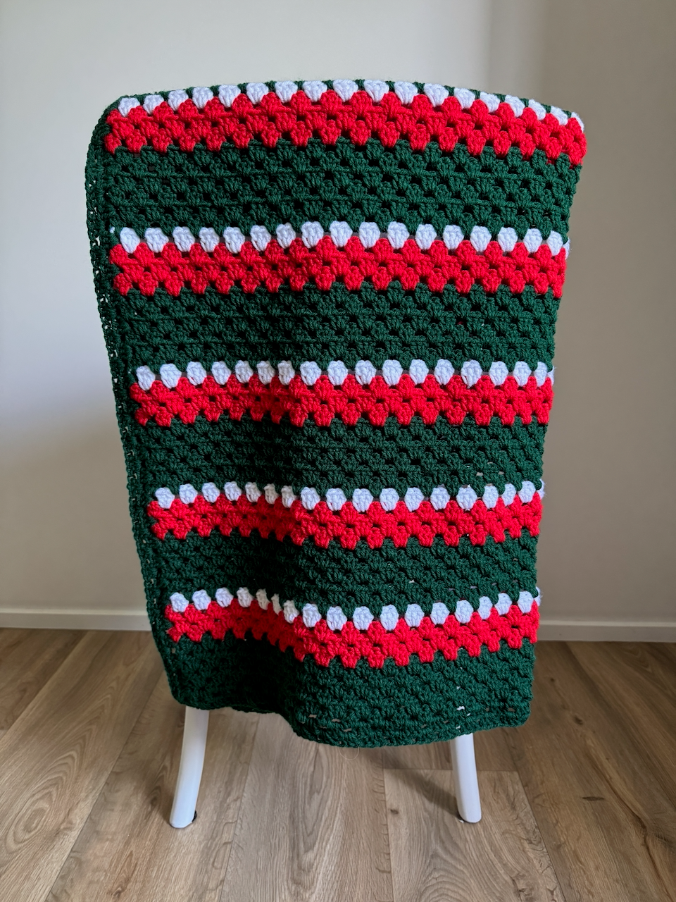 Crochet Blanket - South Sydney NRL Style (red, green, white)