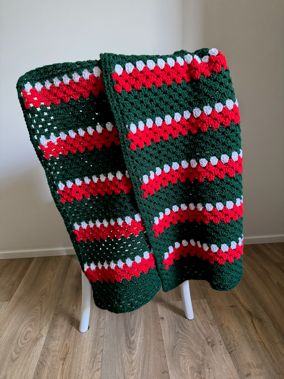 Crochet Blanket - South Sydney NRL Style (red, green, white)