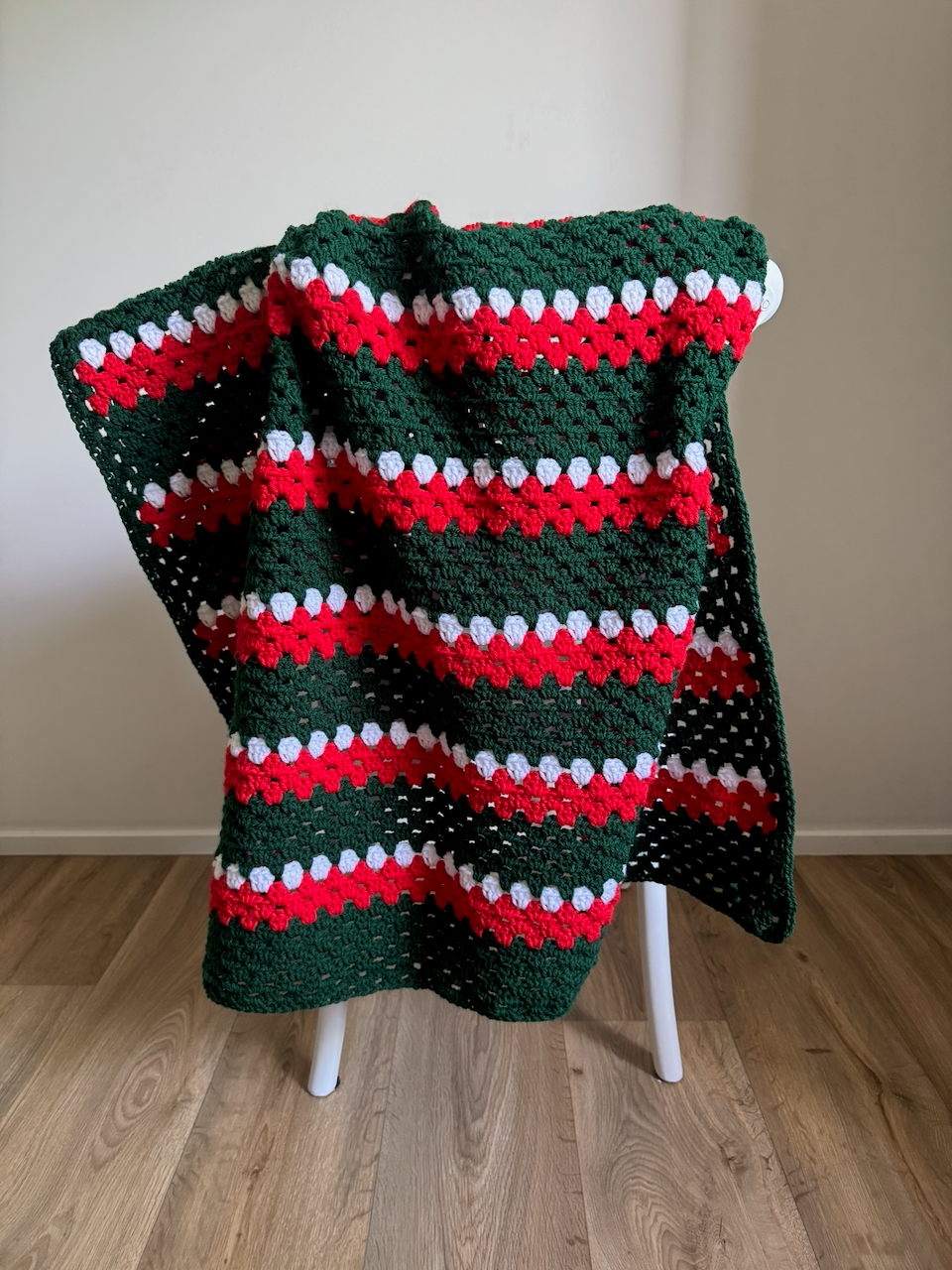 Crochet Blanket - South Sydney NRL Style (red, green, white)