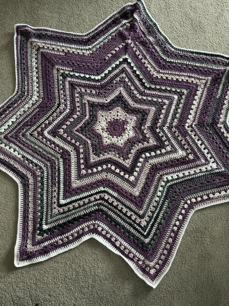 Crochet Blanket  - Purple & Grey Star (Two Options)