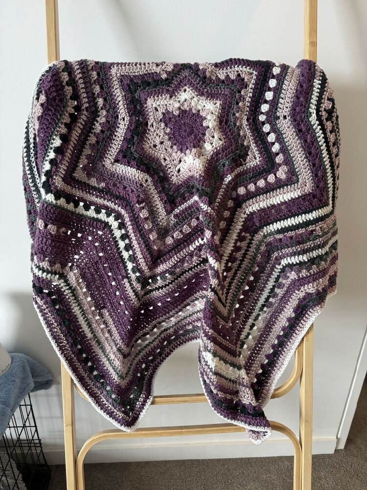 Crochet Blanket  - Purple & Grey Star (Two Options)