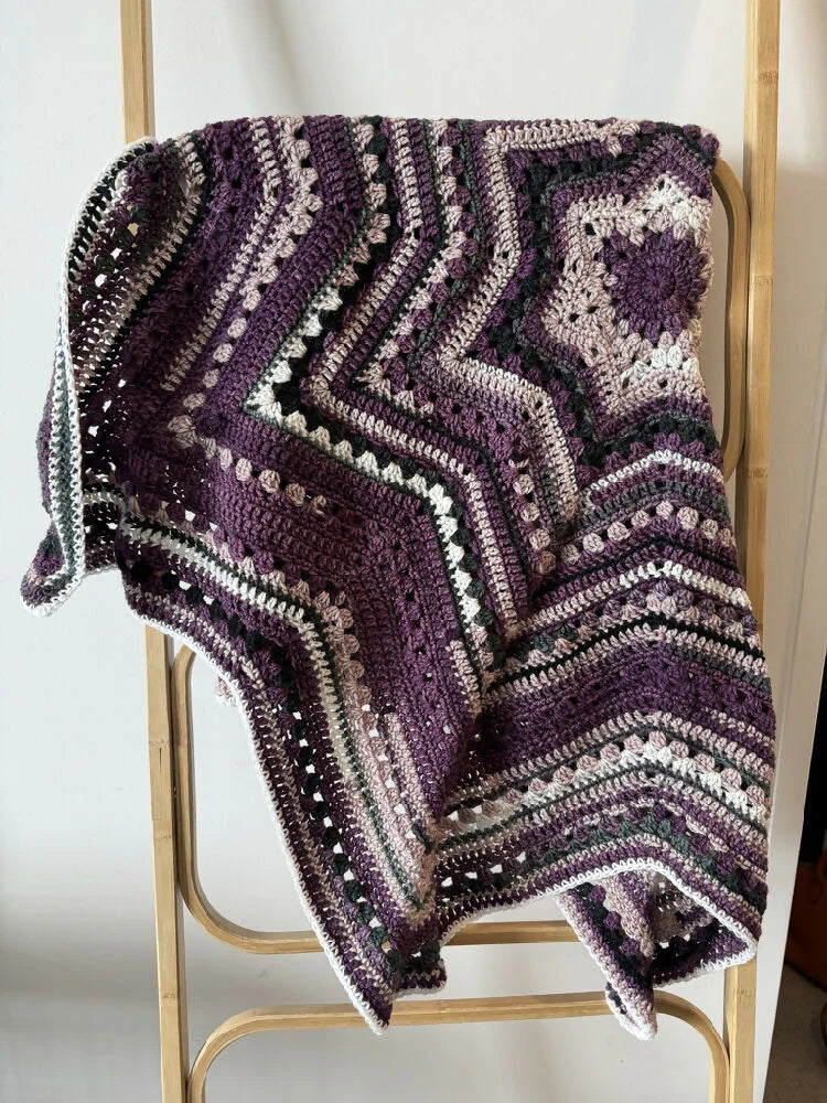 Crochet Blanket  - Purple & Grey Star (Two Options)