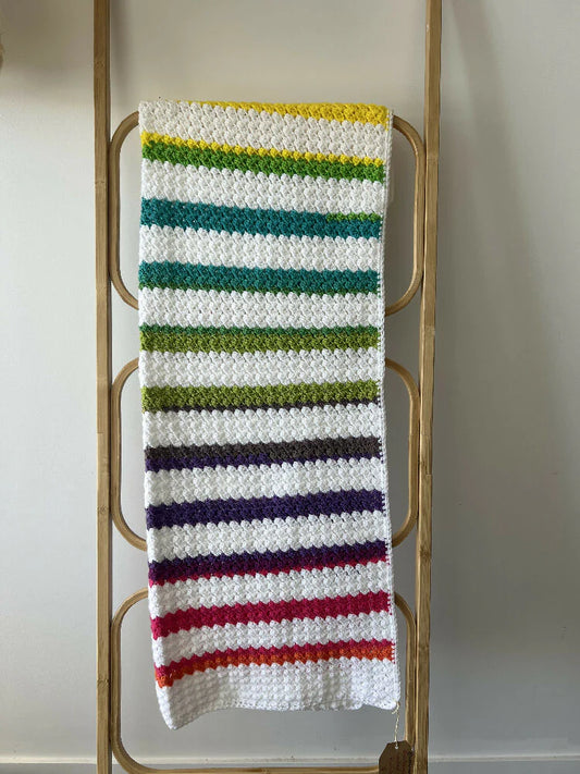 Crochet Blanket - Rainbow & White Stripes