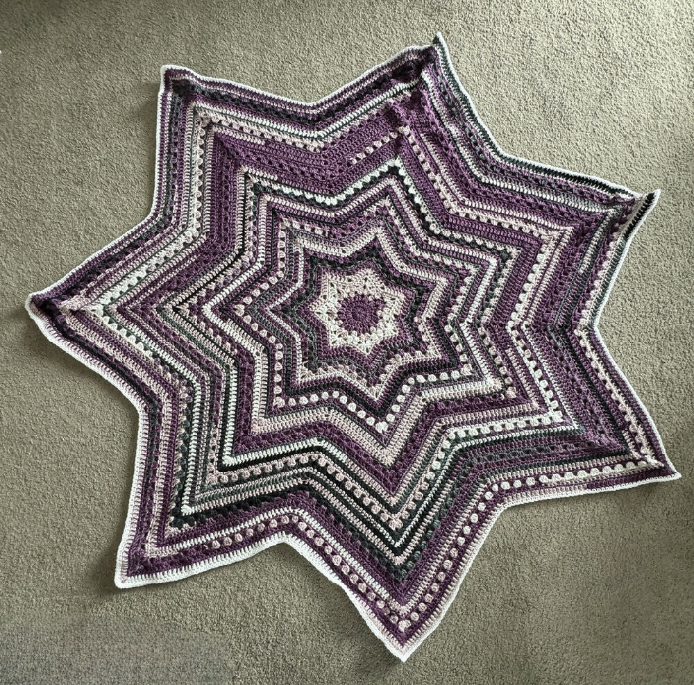 Crochet Blanket  - Purple & Grey Star (Two Options)