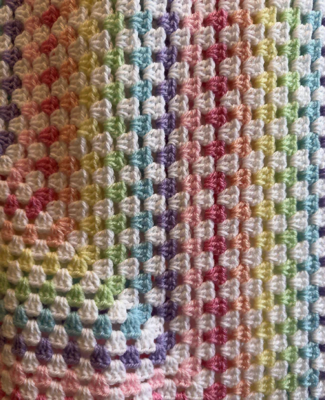 Crochet Blanket - Pastel Rainbow with white