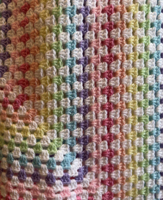 Crochet Blanket - Pastel Rainbow with white