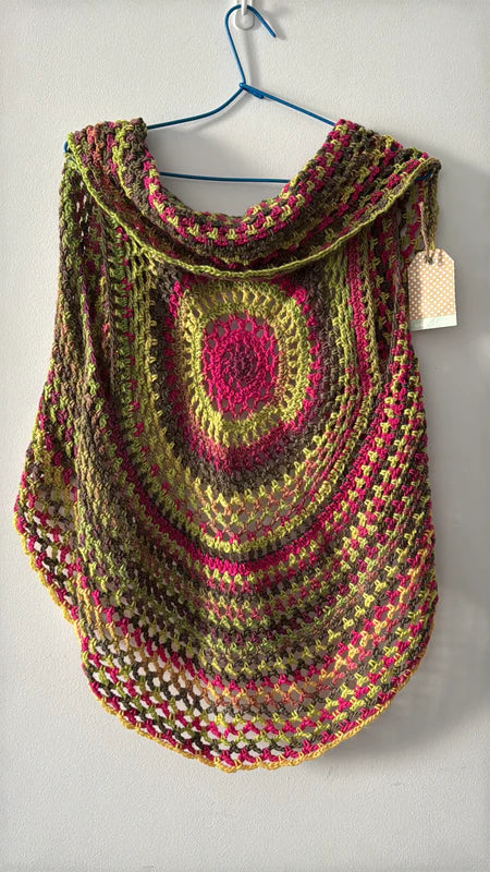 Crochet Ladies Circle Vest - Greens & Pinks