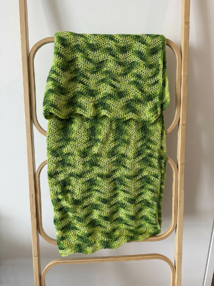 Crochet Blanket - Bright Green, Camo Variegated - Ripple