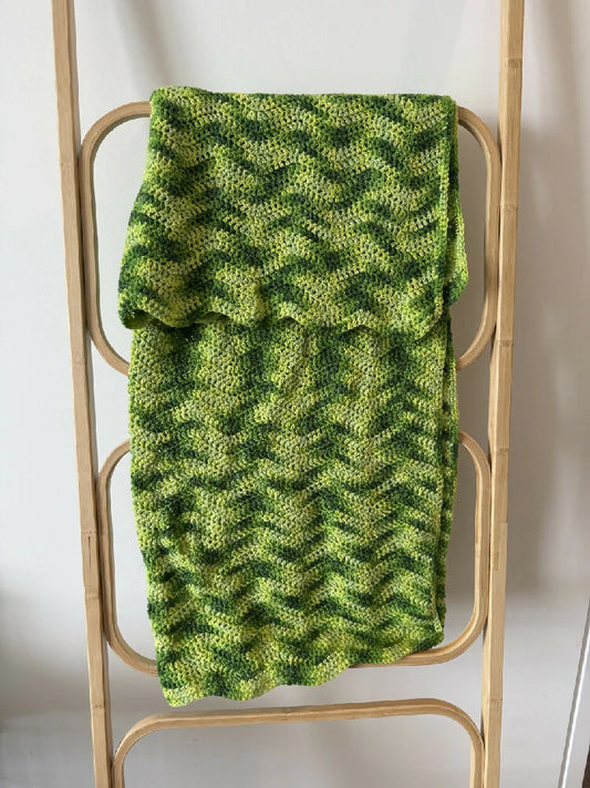 Crochet Blanket - Bright Green, Camo Variegated - Ripple
