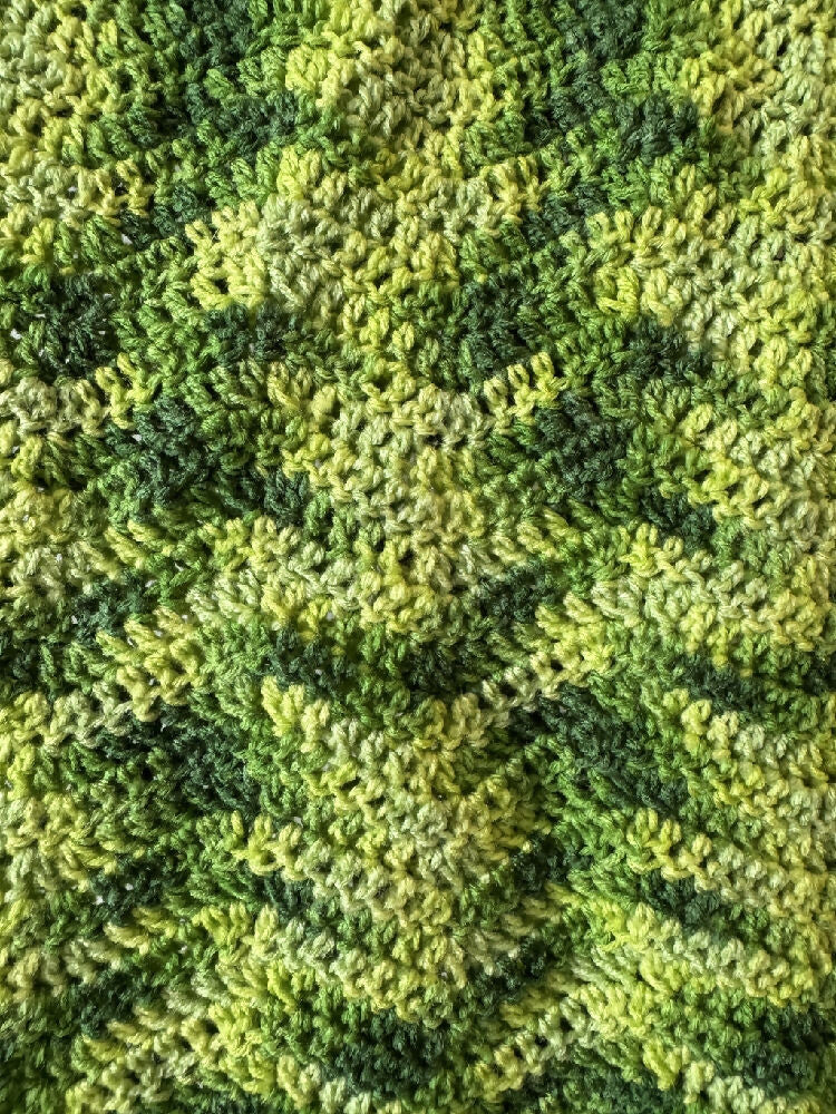 Crochet Blanket - Bright Green, Camo Variegated - Ripple